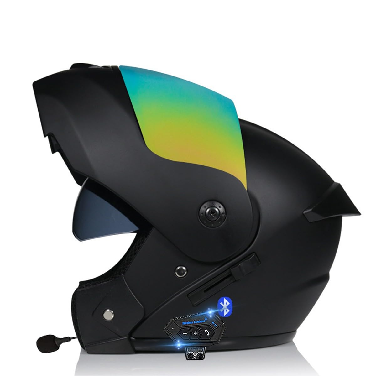 Bluetooth Casques Modulables Moto ECE Homologué, Casque Moto Rabattable Casque IntéGraux Double VisièRe Microphone Double Haut-Parleur pour Hommes Femmes Adultes S-XL (21.6-24.4in)