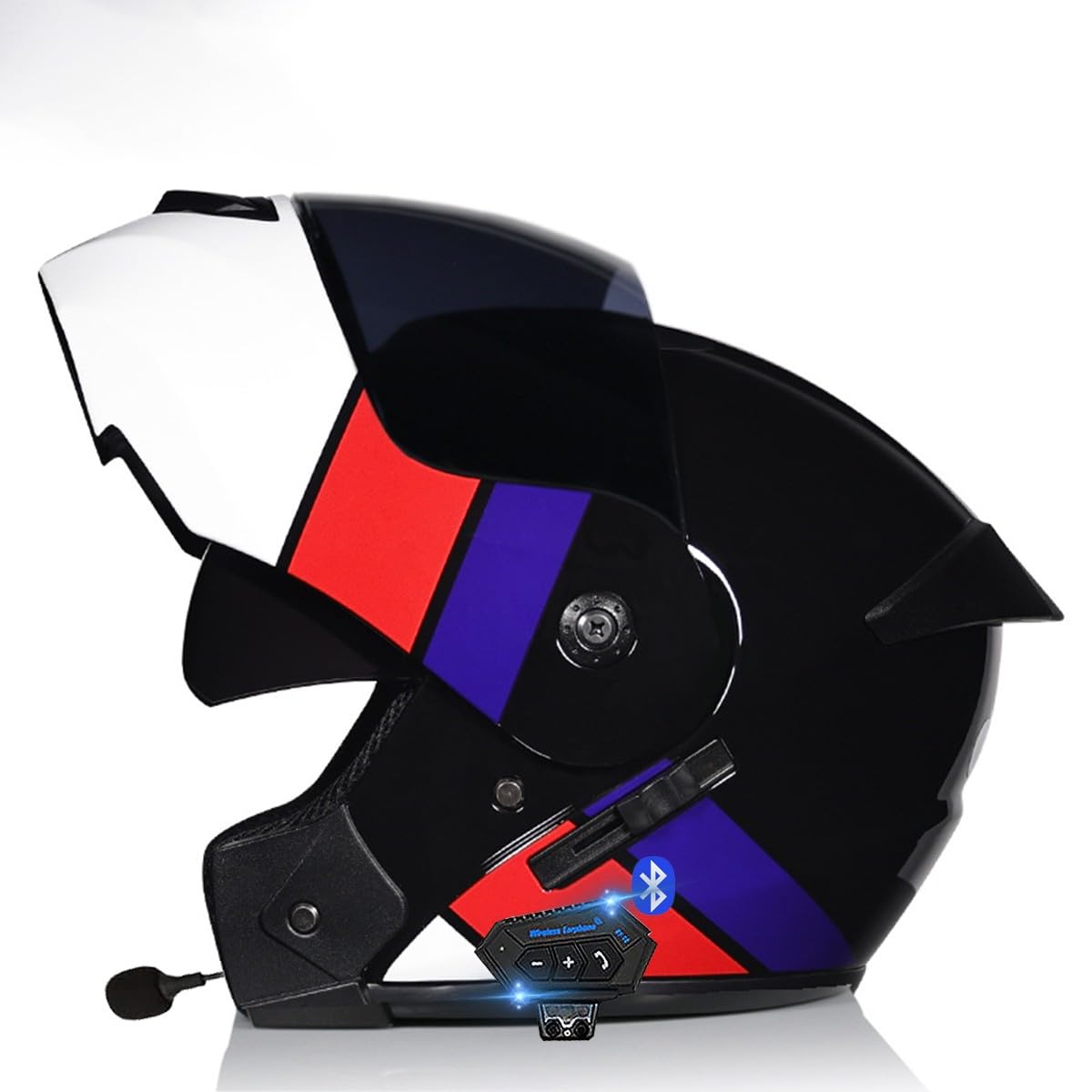 Bluetooth Casques Modulables Moto ECE Homologué, Casque Moto Rabattable Casque IntéGraux Double VisièRe Microphone Double Haut-Parleur pour Hommes Femmes Adultes S-XL (21.6-24.4in)