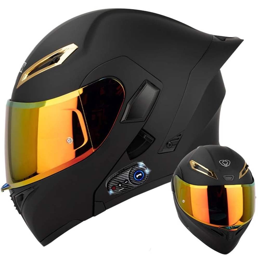 Casque De Moto Modulaire Bluetooth Casque Avant Rabattable Double Visière Adulte Casque Intégral Intégré pour Les Hommes Et Les Femmes 55-64cm ECE Approuvé