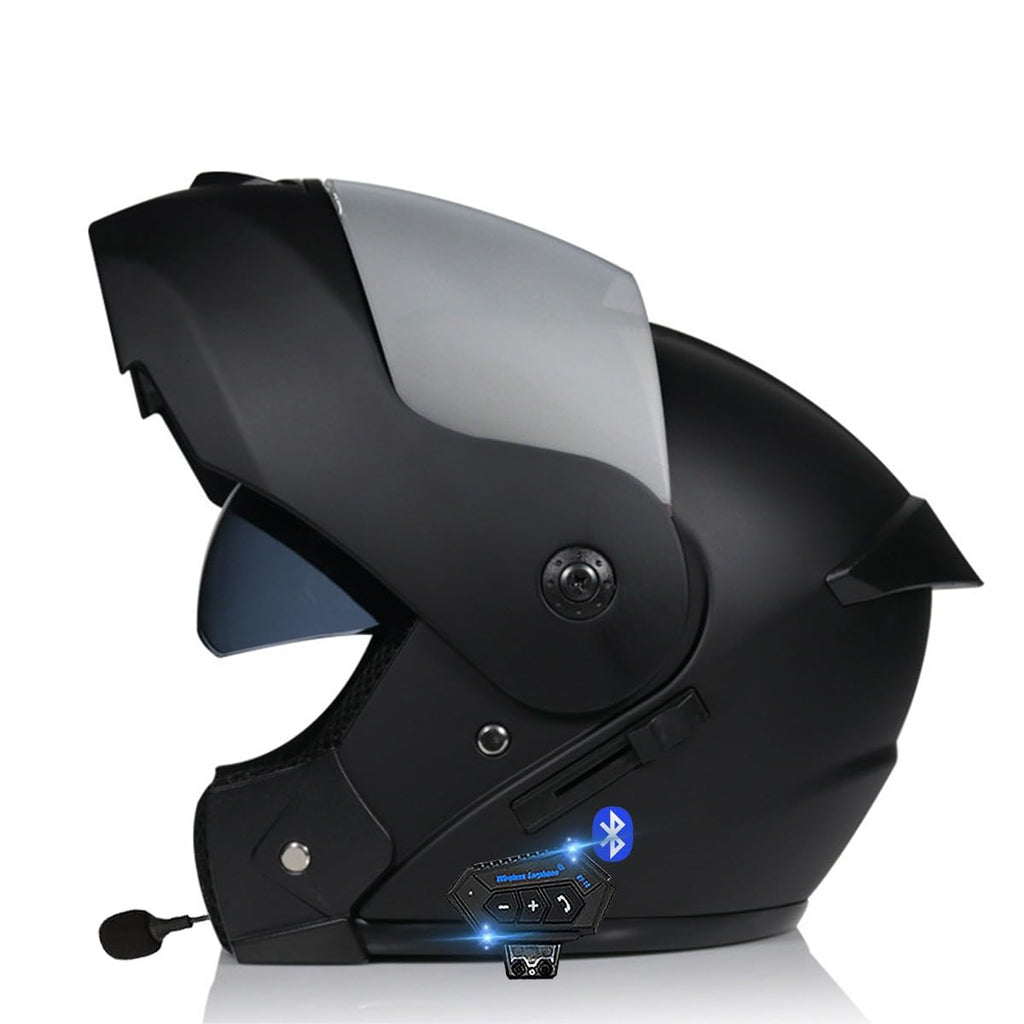 Bluetooth Casques Modulables Moto ECE Homologué, Casque Moto Rabattable Casque IntéGraux Double VisièRe Microphone Double Haut-Parleur pour Hommes Femmes Adultes S-XL (21.6-24.4in)