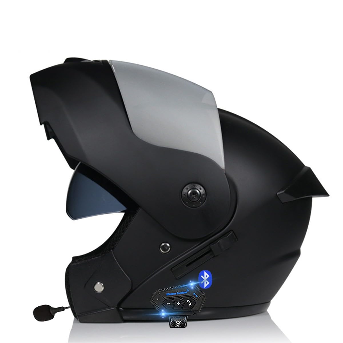 Bluetooth Casques Modulables Moto ECE Homologué, Casque Moto Rabattable Casque IntéGraux Double VisièRe Microphone Double Haut-Parleur pour Hommes Femmes Adultes S-XL (21.6-24.4in)