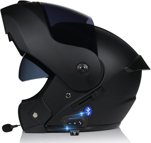 Bluetooth Casques Modulables Moto ECE Homologué, Casque Moto Rabattable Casque IntéGraux Double VisièRe Microphone Double Haut-Parleur pour Hommes Femmes Adultes S-XL (21.6-24.4in)