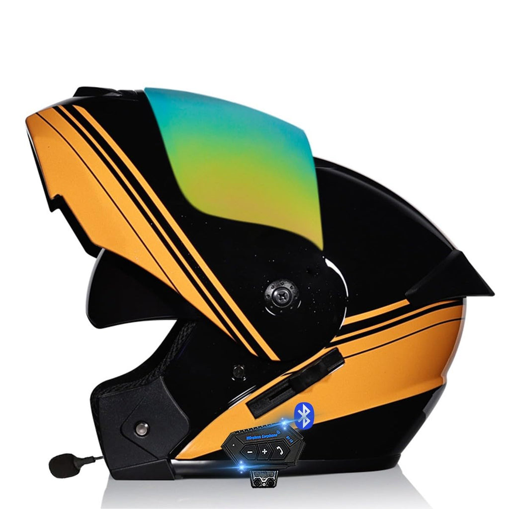 Bluetooth Casques Modulables Moto ECE Homologué, Casque Moto Rabattable Casque IntéGraux Double VisièRe Microphone Double Haut-Parleur pour Hommes Femmes Adultes S-XL (21.6-24.4in)