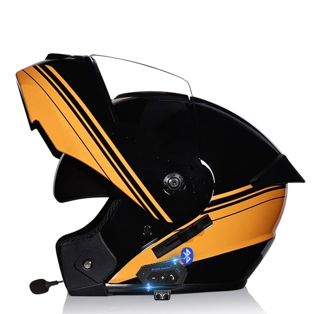 Bluetooth Casques Modulables Moto ECE Homologué, Casque Moto Rabattable Casque IntéGraux Double VisièRe Microphone Double Haut-Parleur pour Hommes Femmes Adultes S-XL (21.6-24.4in)
