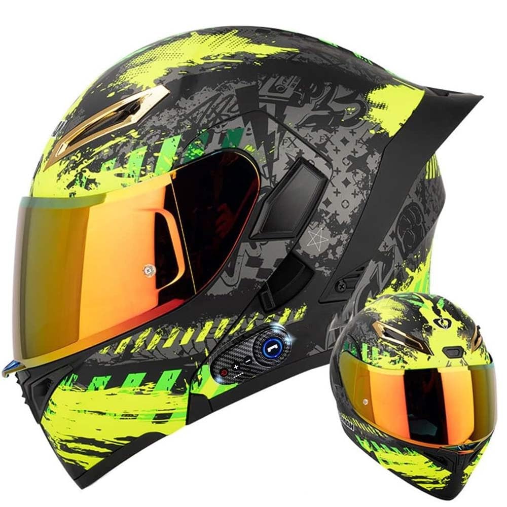 Casque De Moto Modulaire Bluetooth Casque Avant Rabattable Double Visière Adulte Casque Intégral Intégré pour Les Hommes Et Les Femmes 55-64cm ECE Approuvé