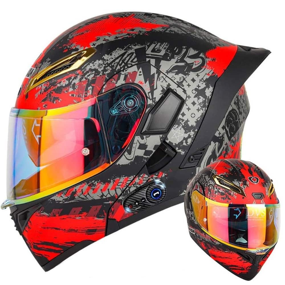 Casque De Moto Modulaire Bluetooth Casque Avant Rabattable Double Visière Adulte Casque Intégral Intégré pour Les Hommes Et Les Femmes 55-64cm ECE Approuvé