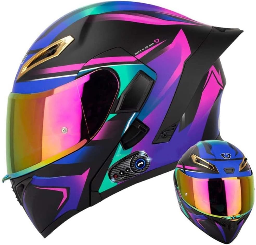 Casque De Moto Modulaire Bluetooth Casque Avant Rabattable Double Visière Adulte Casque Intégral Intégré pour Les Hommes Et Les Femmes 55-64cm ECE Approuvé