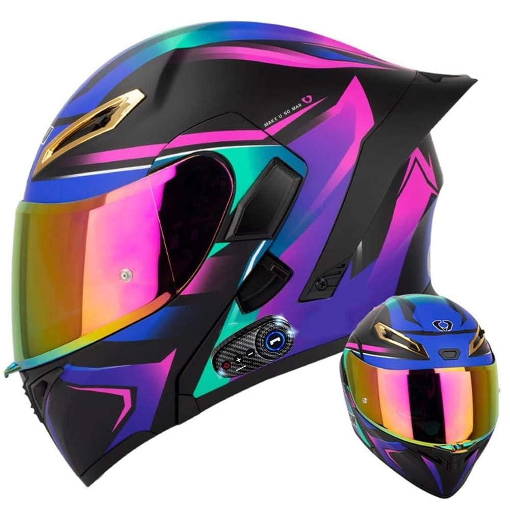 Casque De Moto Modulaire Bluetooth Casque Avant Rabattable Double Visière Adulte Casque Intégral Intégré pour Les Hommes Et Les Femmes 55-64cm ECE Approuvé