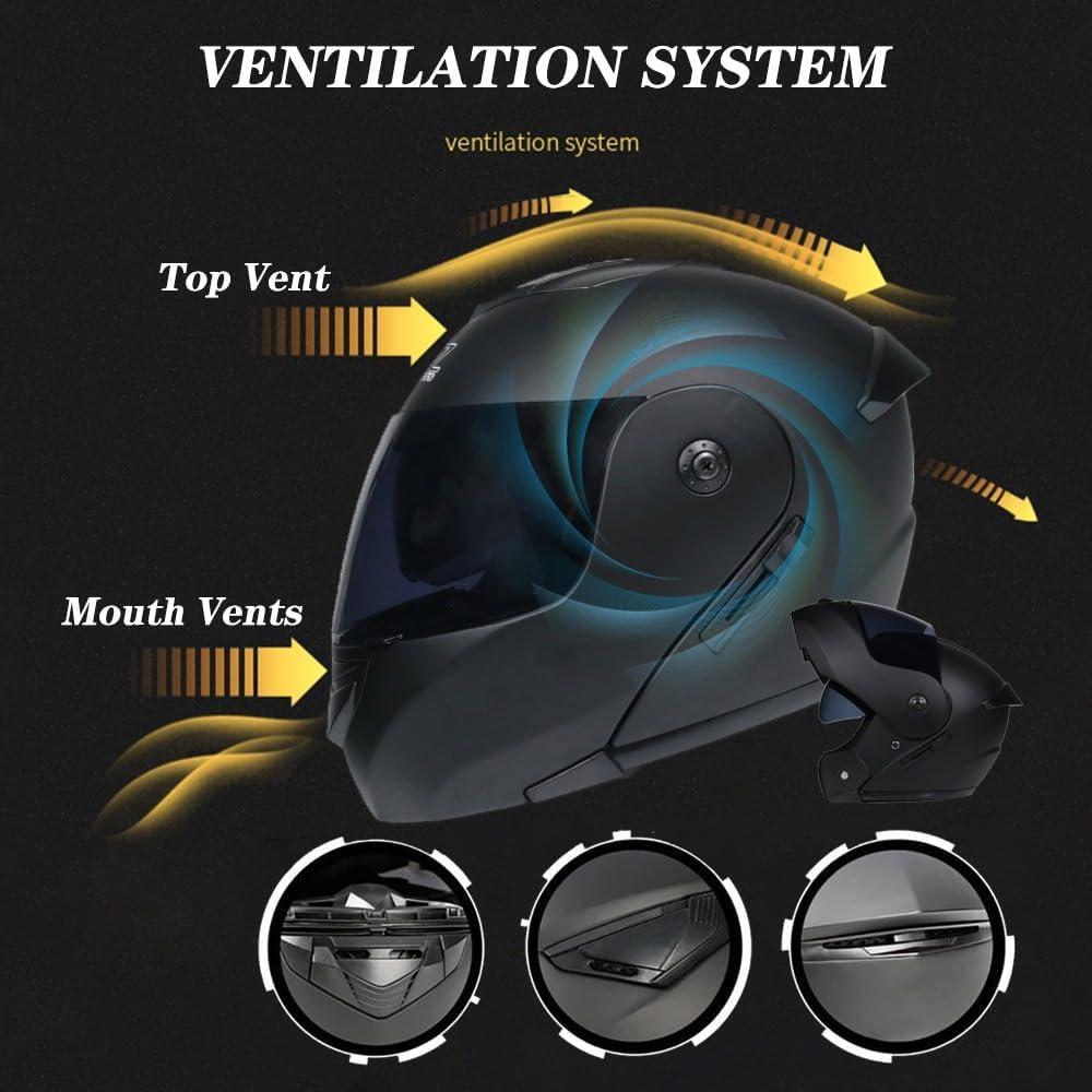 Bluetooth Casques Modulables Moto ECE Homologué, Casque Moto Rabattable Casque IntéGraux Double VisièRe Microphone Double Haut-Parleur pour Hommes Femmes Adultes S-XL (21.6-24.4in)