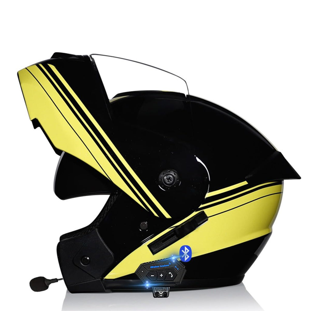 Bluetooth Casques Modulables Moto ECE Homologué, Casque Moto Rabattable Casque IntéGraux Double VisièRe Microphone Double Haut-Parleur pour Hommes Femmes Adultes S-XL (21.6-24.4in)