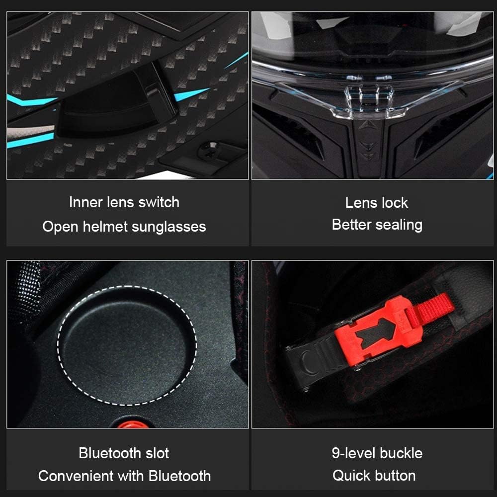 Casque De Moto Modulaire Bluetooth Casque Avant Rabattable Double Visière Adulte Casque Intégral Intégré pour Les Hommes Et Les Femmes 55-64cm ECE Approuvé