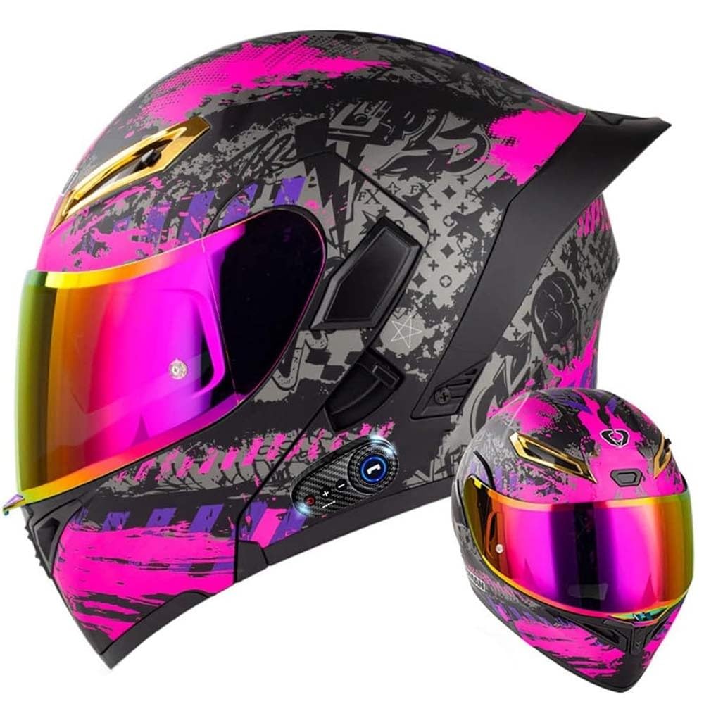 Casque De Moto Modulaire Bluetooth Casque Avant Rabattable Double Visière Adulte Casque Intégral Intégré pour Les Hommes Et Les Femmes 55-64cm ECE Approuvé