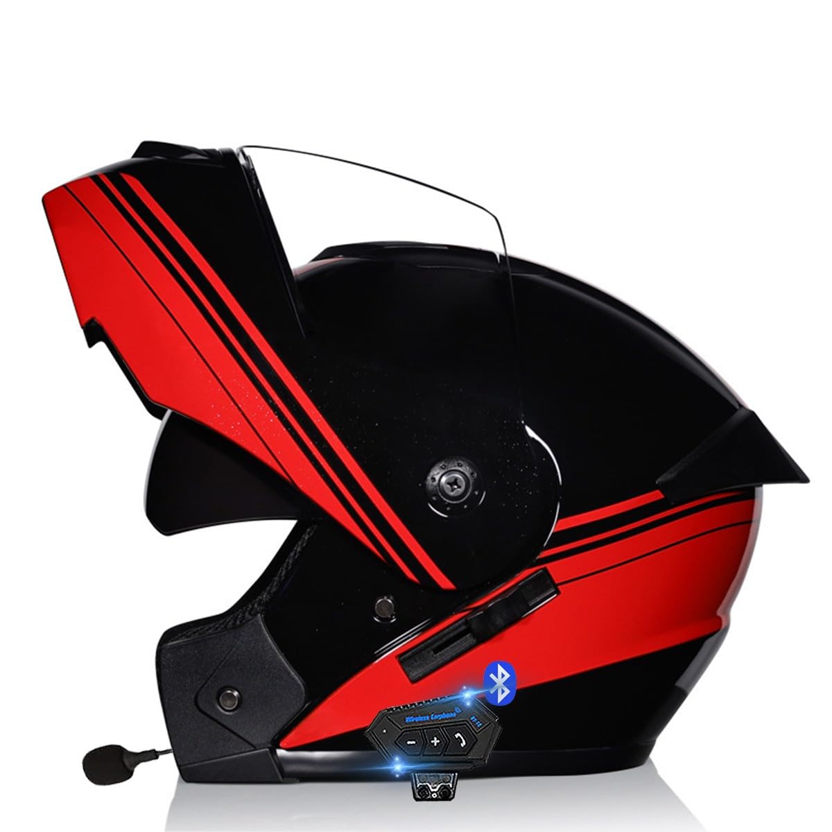 Bluetooth Casques Modulables Moto ECE Homologué, Casque Moto Rabattable Casque IntéGraux Double VisièRe Microphone Double Haut-Parleur pour Hommes Femmes Adultes S-XL (21.6-24.4in)