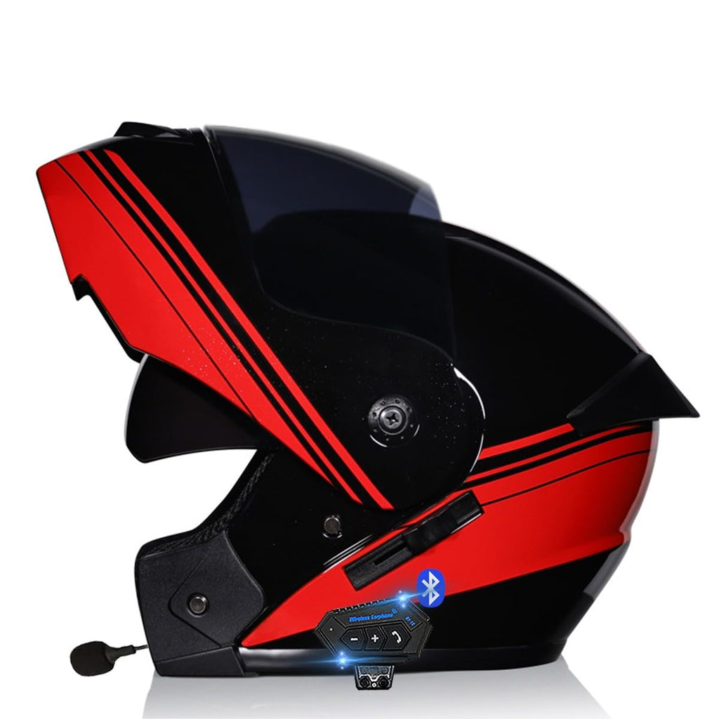 Bluetooth Casques Modulables Moto ECE Homologué, Casque Moto Rabattable Casque IntéGraux Double VisièRe Microphone Double Haut-Parleur pour Hommes Femmes Adultes S-XL (21.6-24.4in)