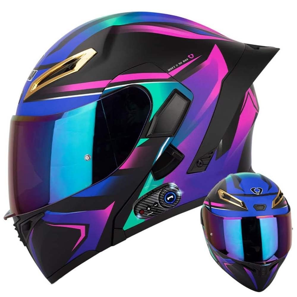 Casque De Moto Modulaire Bluetooth Casque Avant Rabattable Double Visière Adulte Casque Intégral Intégré pour Les Hommes Et Les Femmes 55-64cm ECE Approuvé