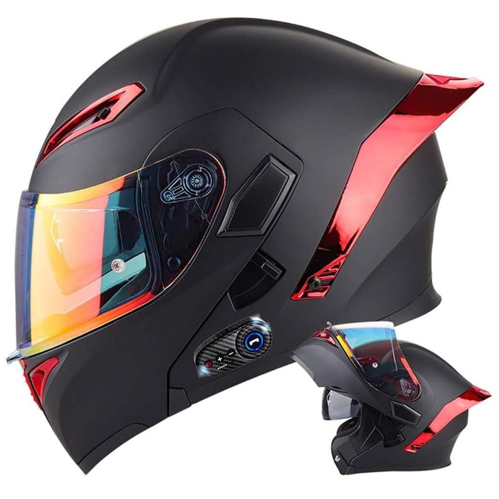 Casque De Moto Modulaire Bluetooth Casque Avant Rabattable Double Visière Adulte Casque Intégral Intégré pour Les Hommes Et Les Femmes 55-64cm ECE Approuvé