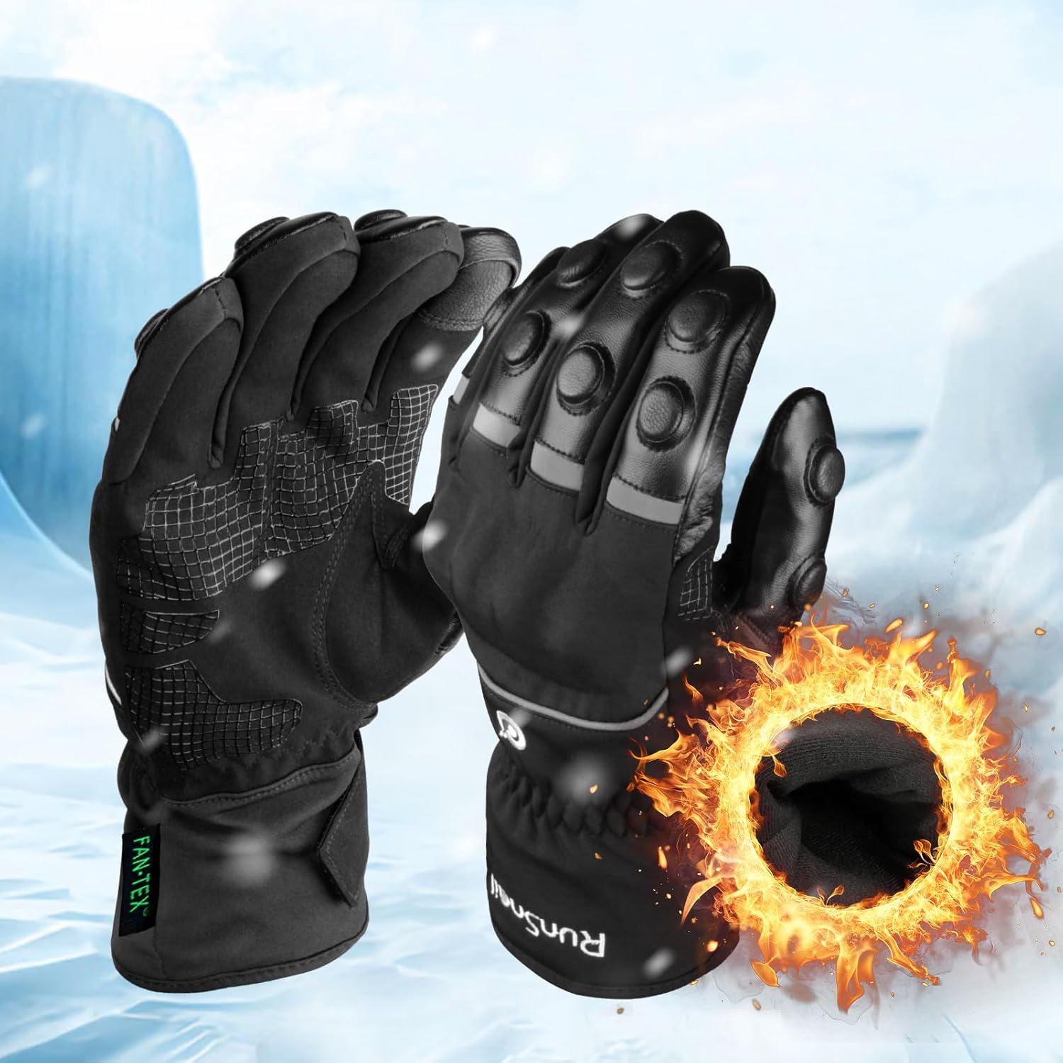 2KP CE Gants de Moto Hiver, Gants de Moto Imperméables pour Hommes et Femmes, Protection Legère et Chaude, Gants de Motard à Écran Tactile Avec Protection Rigide Des Articulations pour VTT, BMX