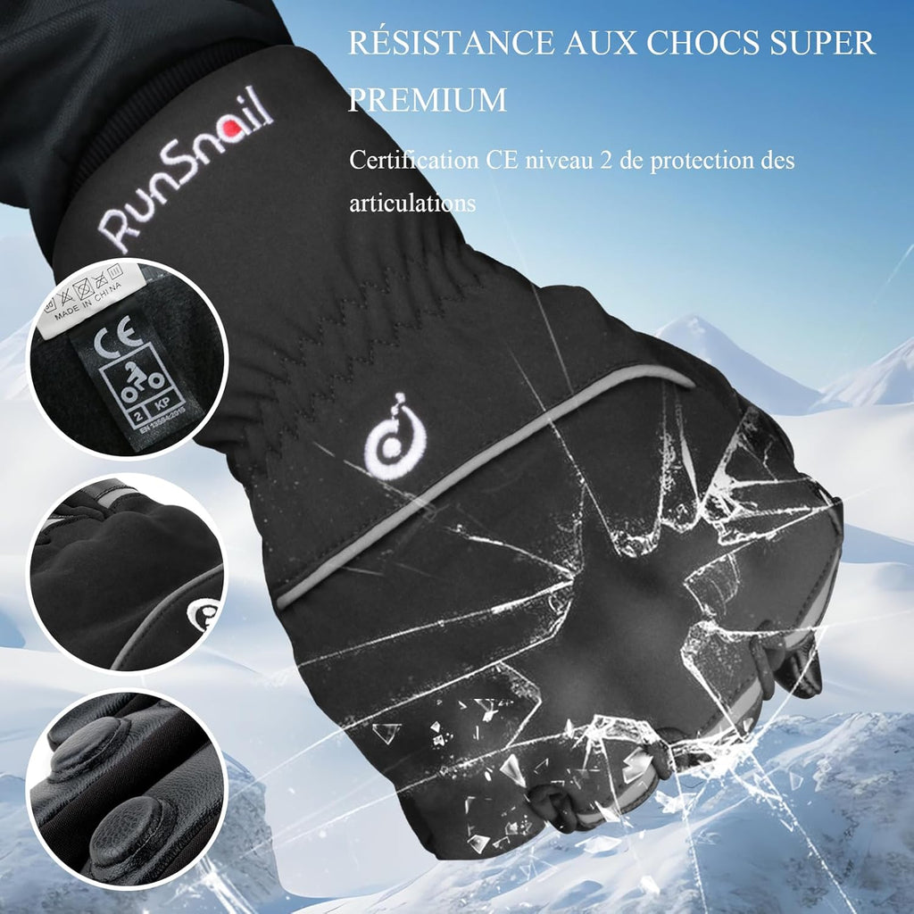 2KP CE Gants de Moto Hiver, Gants de Moto Imperméables pour Hommes et Femmes, Protection Legère et Chaude, Gants de Motard à Écran Tactile Avec Protection Rigide Des Articulations pour VTT, BMX