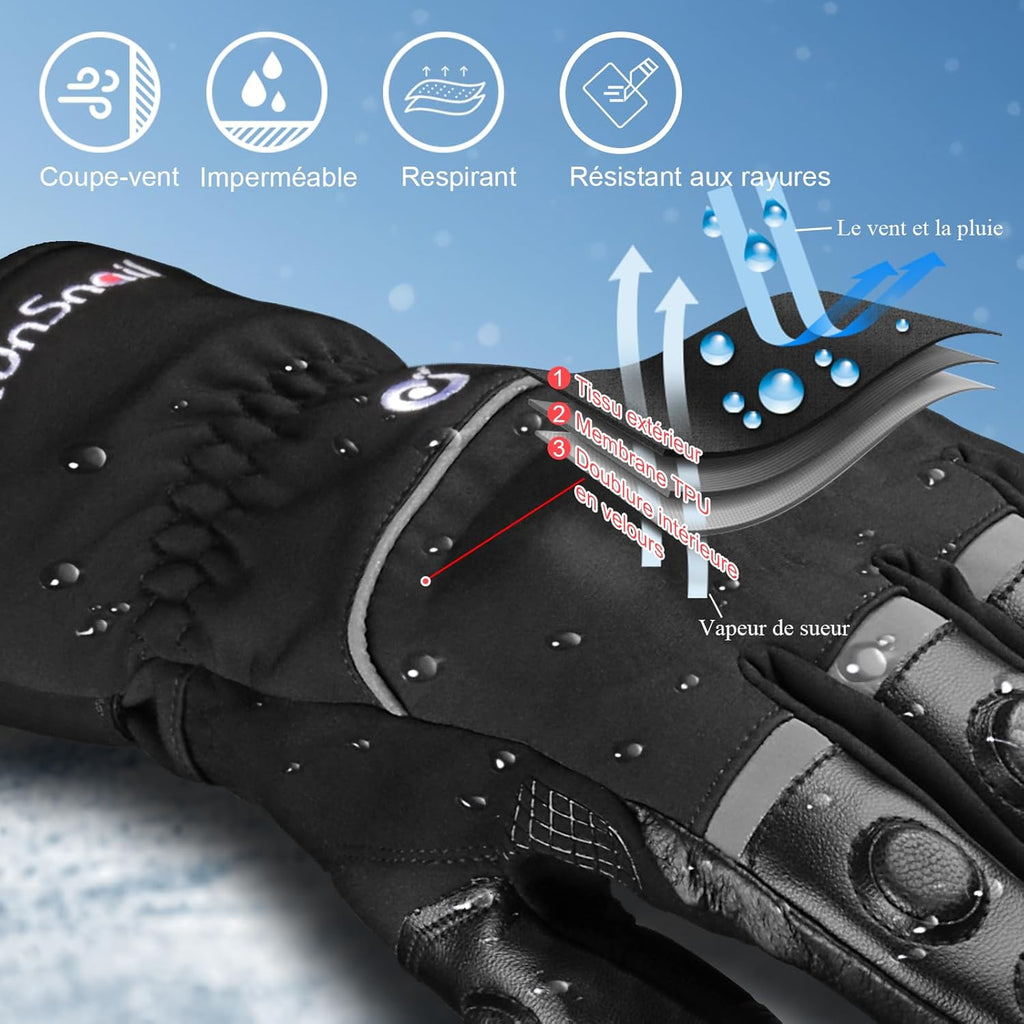 2KP CE Gants de Moto Hiver, Gants de Moto Imperméables pour Hommes et Femmes, Protection Legère et Chaude, Gants de Motard à Écran Tactile Avec Protection Rigide Des Articulations pour VTT, BMX