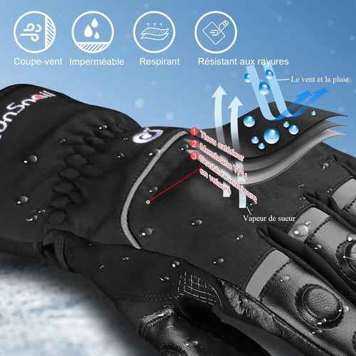 2KP CE Gants de Moto Hiver, Gants de Moto Imperméables pour Hommes et Femmes, Protection Legère et Chaude, Gants de Motard à Écran Tactile Avec Protection Rigide Des Articulations pour VTT, BMX