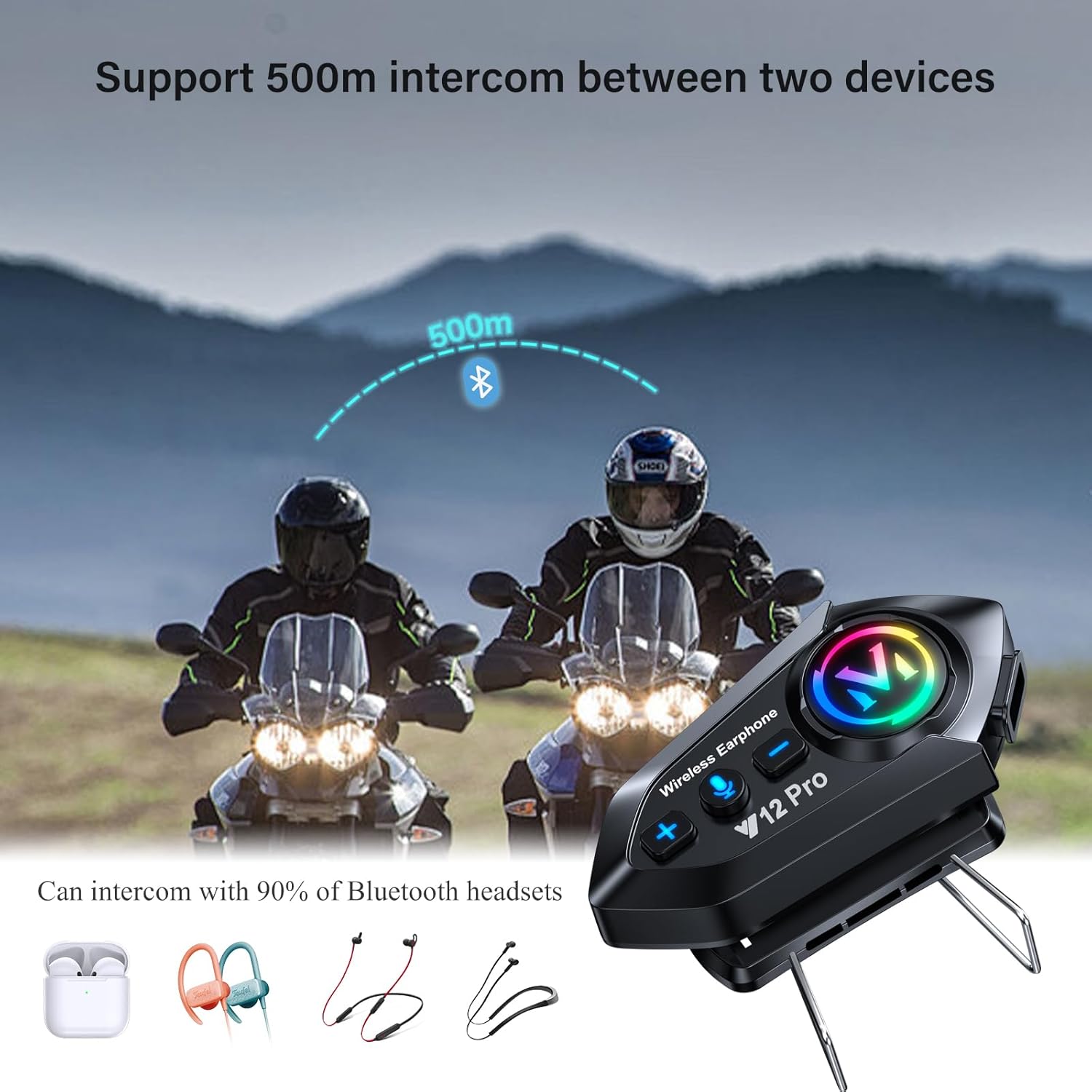 2 x Intercom Moto Kit Bluetooth 5.4 Casque Moto Double-Puce Audio-Multitâche Motocyclette Communication Systèmes,500M Système de Communication Entre 2 Motards IP56 Étanche Compatible Tous Les Casques
