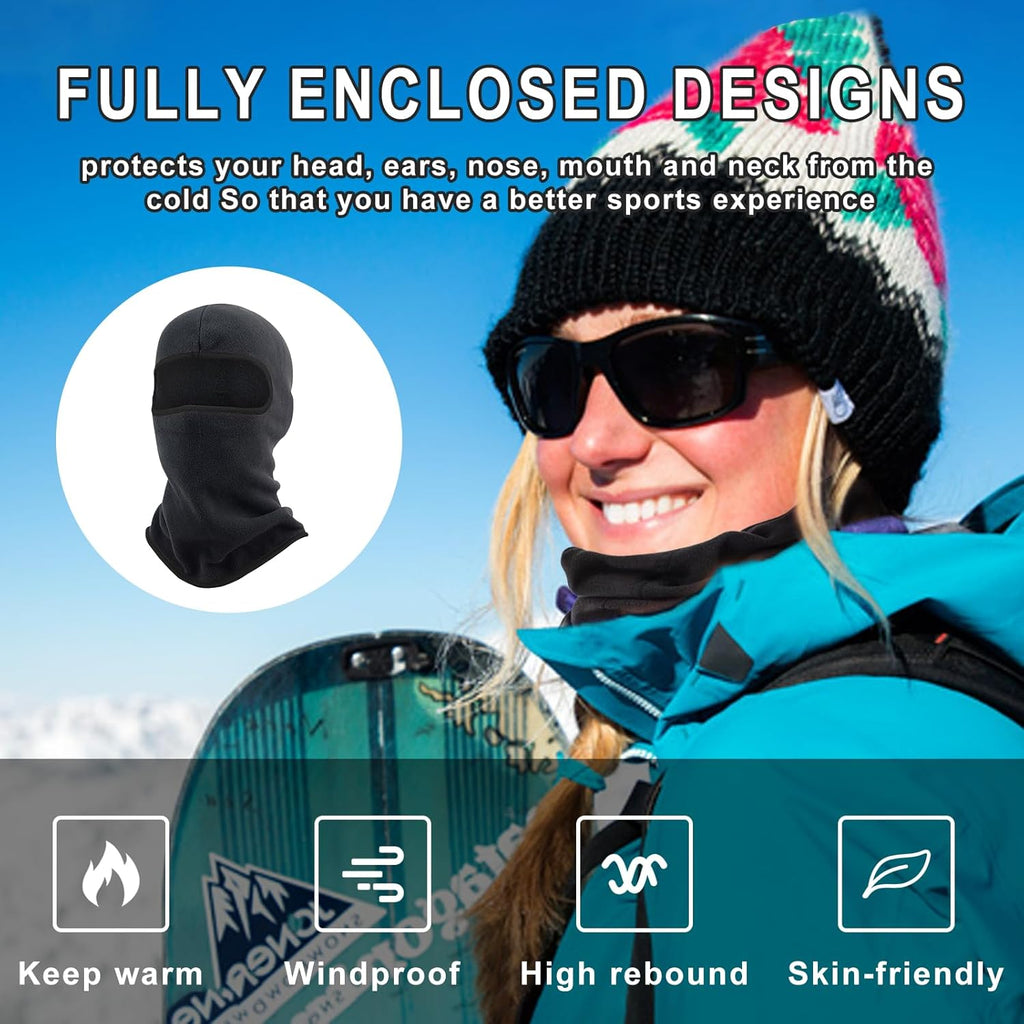 2 Pièces Cagoule Moto Polaire Balaclava Hiver, Masque De Ski, Coupe-Vent Cagoule Multifonction, Chaud ＆ Couvre-Visage Respirant pour Homme Femme, Masque Cache-Cou pour la Cyclisme, Noir