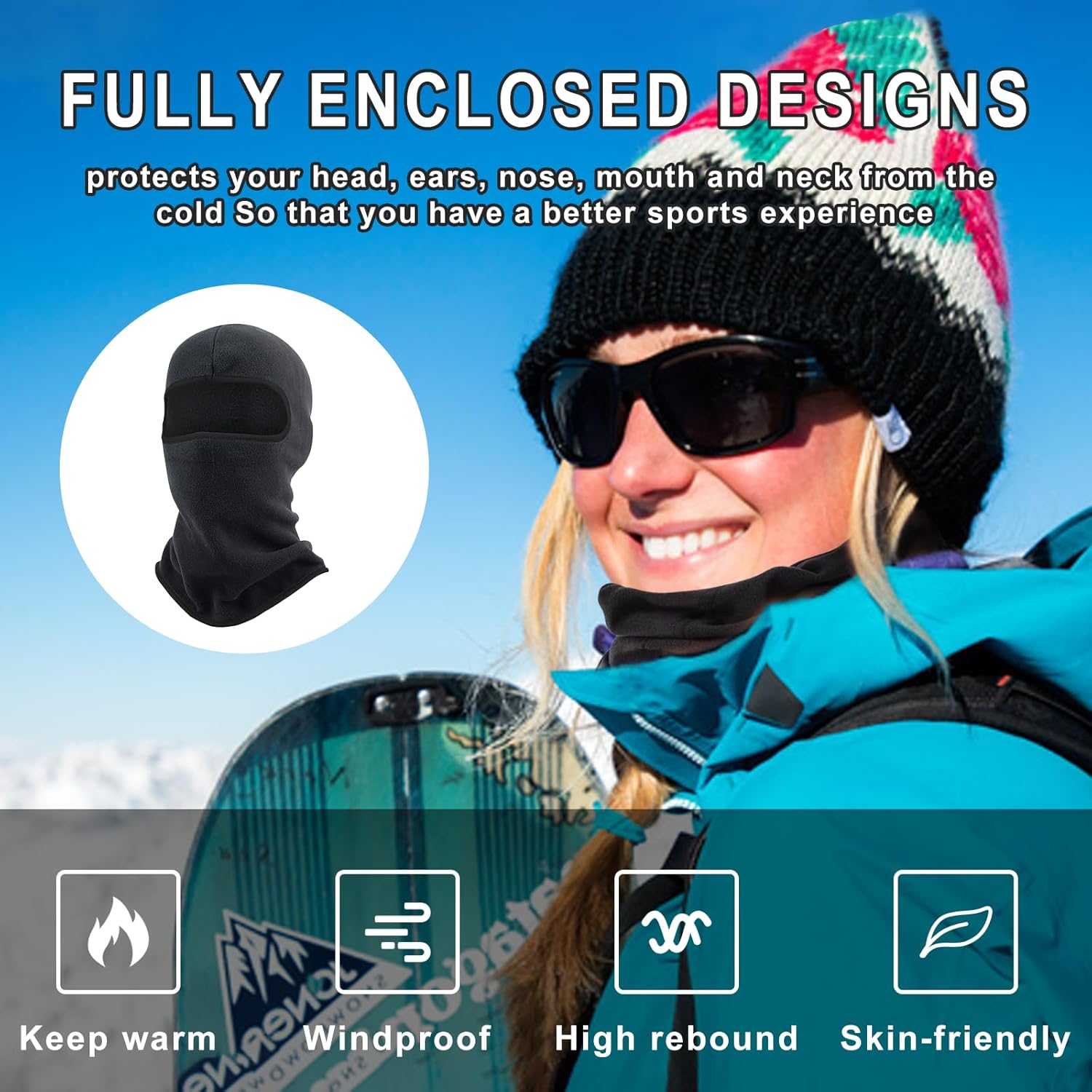 2 Pièces Cagoule Moto Polaire Balaclava Hiver, Masque De Ski, Coupe-Vent Cagoule Multifonction, Chaud ＆ Couvre-Visage Respirant pour Homme Femme, Masque Cache-Cou pour la Cyclisme, Noir