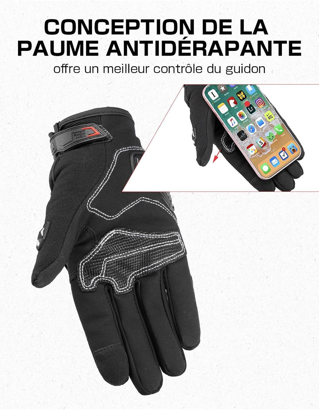 KEMIMOTO Gants Moto Homologués, Protection des Articulations, et Résistance Aux Chocs, Écran Tactile Plein-Doigt Respirant pour Homme et Femme, Motocross, Escalade et Chasse