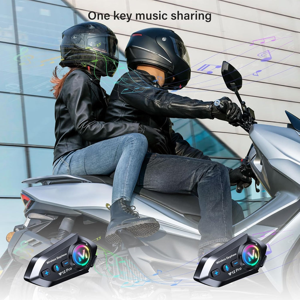 2 x Intercom Moto Kit Bluetooth 5.4 Casque Moto Double-Puce Audio-Multitâche Motocyclette Communication Systèmes,500M Système de Communication Entre 2 Motards IP56 Étanche Compatible Tous Les Casques